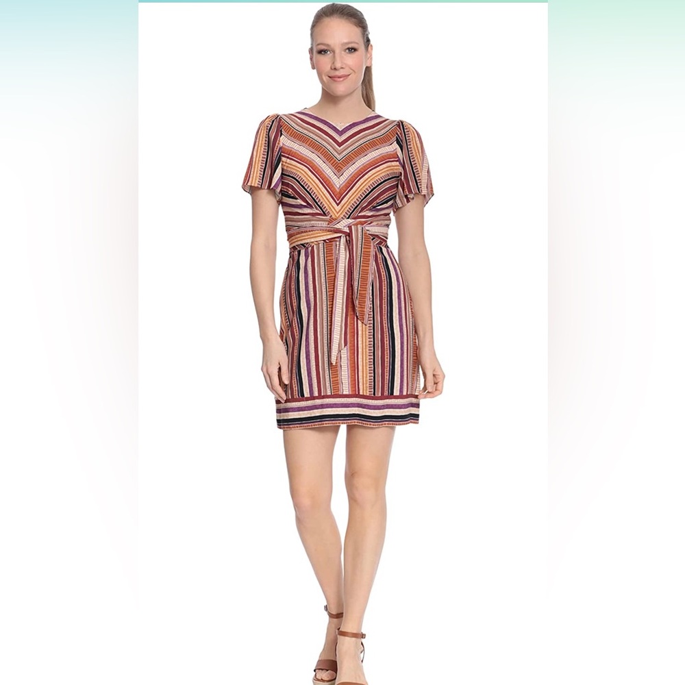 London Times Women's Short Sleeve Sheath Dress, Cloud Cream/Honey Ginger